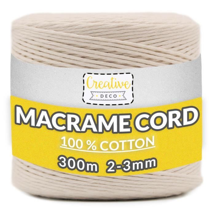 3mm x 300m Corde Macramé Fil de Coton Beige - (+/-) 0.5 mm d’Épaisseur - Ficelle de 15 Plis - Cordelette Naturel
