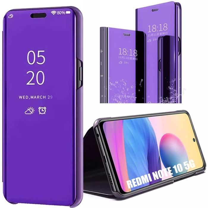 Coque pour Xiaomi Redmi Note 10 5G Effet Miroir Fenêtre Translucide Grande Protection Violet