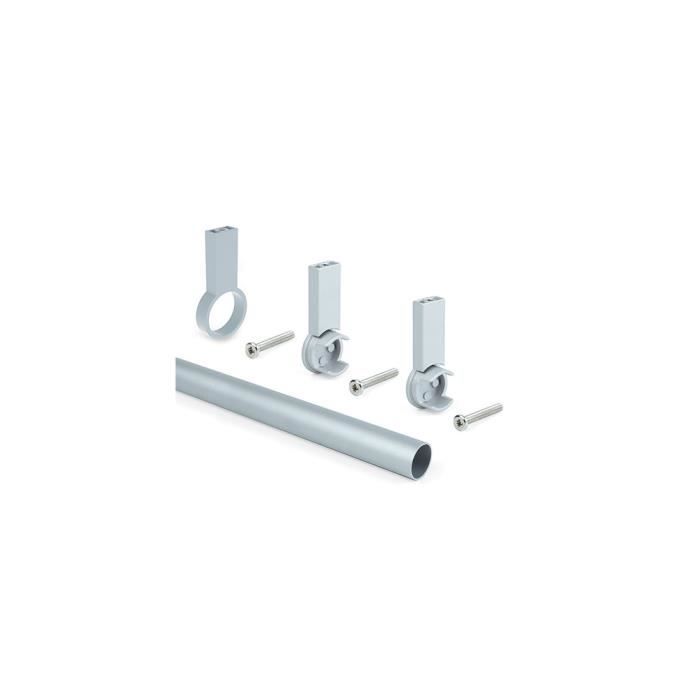 Kit de 2 barres penderie en aluminium D. 28 x 1400 mm et supports Keeper pour armoire finition couleur gris - 7062262 - Emuca