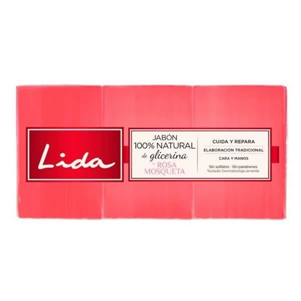 SAVON NATUREL À LA GLYCÉRINE ET ROSE MUSQUÉE COFFRET 3 PIÈCES : Savon naturel à la glycérine et à la rose musquée 3 unités 125 Gr.