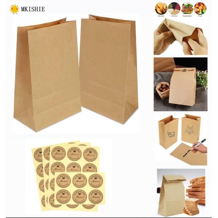 40 Sac Papier Kraft, Petit Sachet Papier,Sacs Cadeaux 100% en Papier Kraft recyclé avec 40 Merci Étiquettes Pochette Kraft