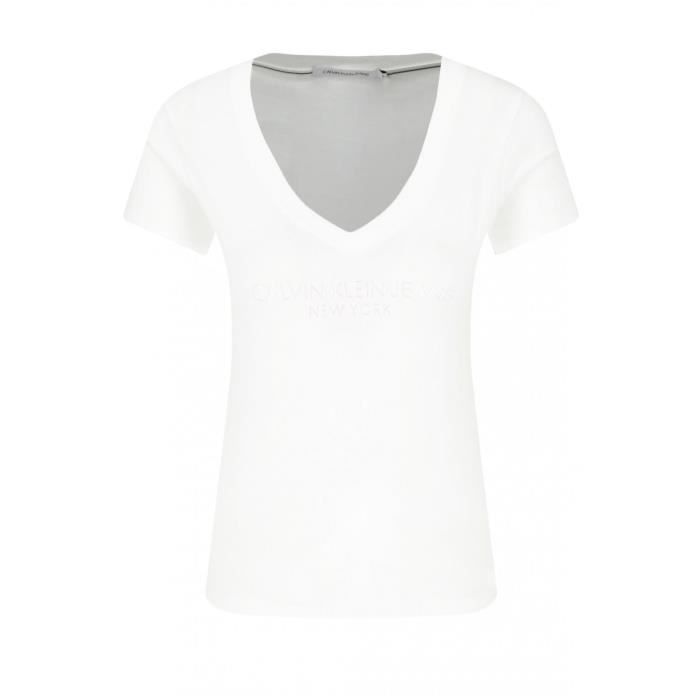 Tee shirt en coton grand col V - Calvin klein - Femme