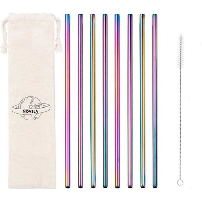 Paille Inox Novela Global lot de 8 ARC avec pochon et goupillon