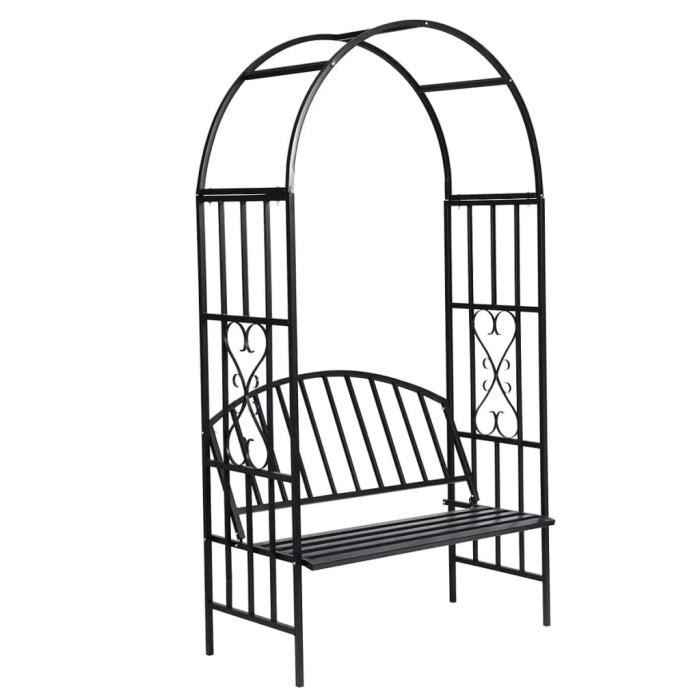 Gloriette Arches114 x 57 x 210 cm pergolas de jardin noire avec banc
