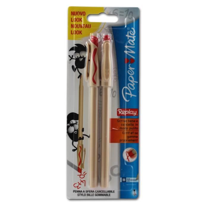 Lot de 2 stylos - Encre effaçable - Replay - 1.0mm - PaperMate - Couleur:Roug