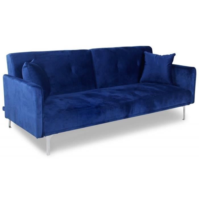 Canapé droit 3 places Bleu Velours Pas cher Design