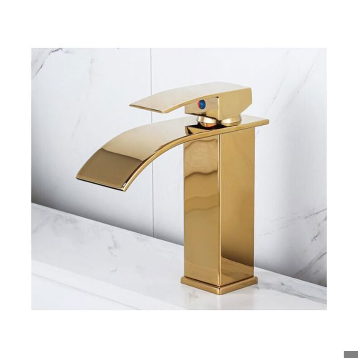 Robinet - LARGEIGHT - Cascade Laqu Or - Monotrou - Lavabo - Finition Laqué