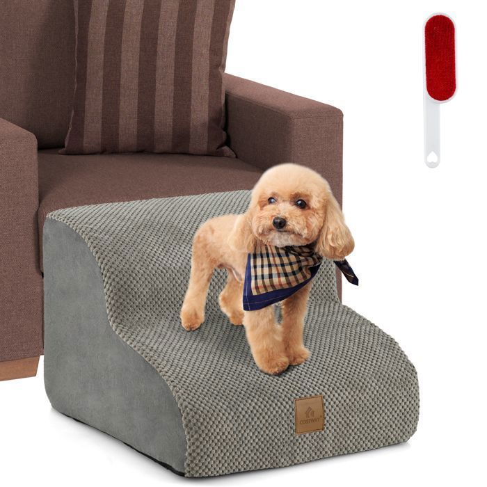 Costway Escalier Pour Animaux À 2 Niveaux En Mousse Haute Densité, Housse Lavable, Rampe Pour Chien/Chat Avec Fond Antidérapant