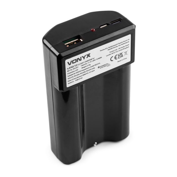 VONYX MRB12 Batterie Lithium 1,8Ah 12V + Chargeur - Pour Mégaphones MEG075/090/120/150 - Longue Autonomie, Écologique