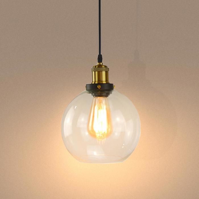 Diday Rétro Suspension Luminaire VintageLustre Industrielle Abat-jour en Verre E27 Lampe de Plafond Style Edison pour Salon Chambre
