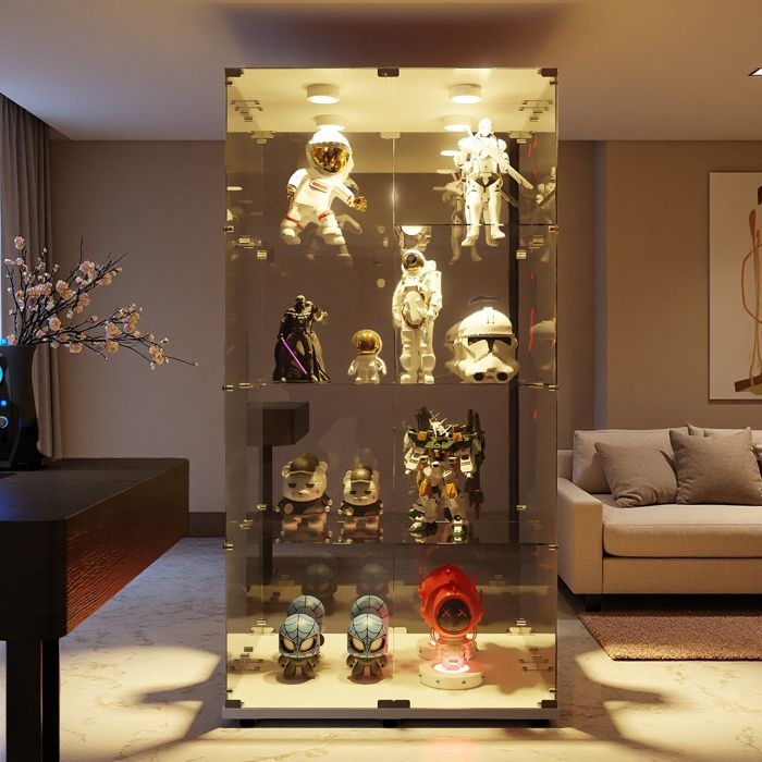 Vitrine en Verre Trempé - 4 Étagères - Éclairage LED Dimmable ...