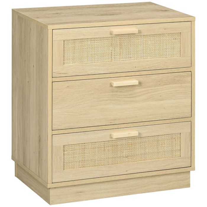 Commode design bohème en rotin - HOMCOM - 3 tiroirs - meuble de rangement - bois naturel