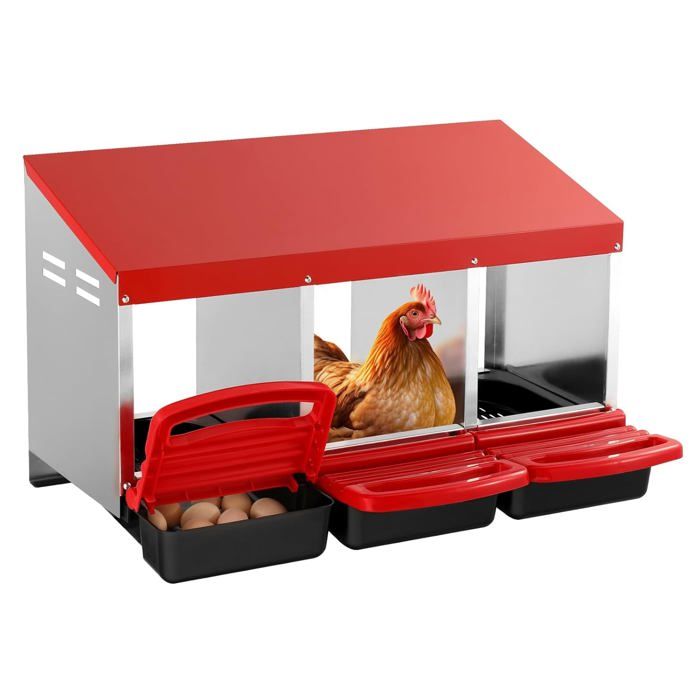 Pondoir à Poules 6 Compartiments En Métal - Nichoirs Inclinés Avec Bac Récupérateur, 91x33x62 Cm, Aéré - 14