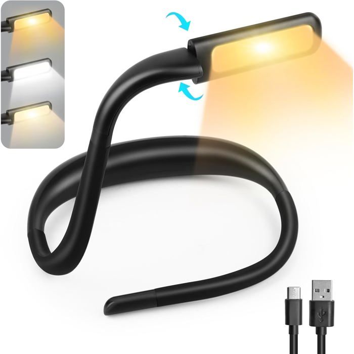 Liseuse Lampe de Lecture de Cou Rechargeable 3 Couleurs Lampe Lecture au Lit LED Bras Pliables -Petite lampe protection des yeux