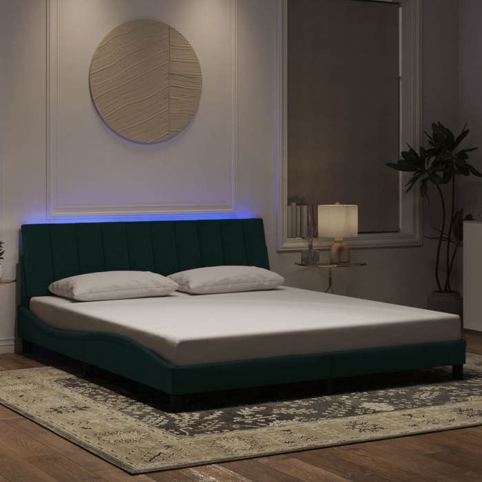 Lit Double Adulte Cadre de lit avec lumières LED - vert foncé 180x200 cm 100 % polyester velours JILLS 98896