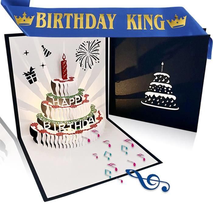 Carte D'anniversaire Musicale Et Lumineuse Pop-up 3D - 18x18 Cm, Avec Enveloppe, Chanson Joyeux Anniversaire