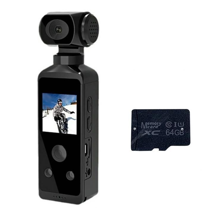 Mini caméra de sport 64 Go 4K écran 133 pouces grand angle rotation 270° stabilisation dimage WIFI 1000 mAh