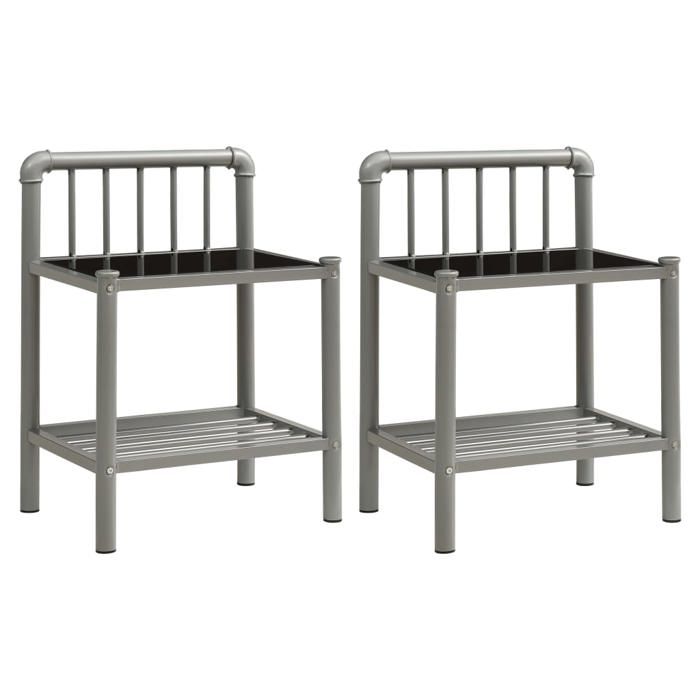 JILLS - Ensemble de 2 armoires de chevet Tables de chevet Lot de 2 - Gris et noir Métal et verre OCT17281006