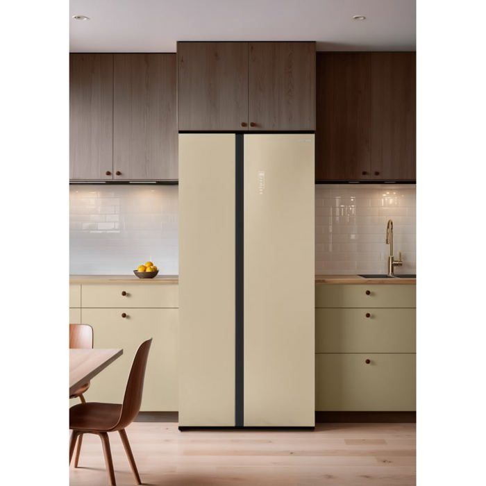 Réfrigérateur Side by Side 550 L - Distributeur deau - Beige - No Frost - Inverter