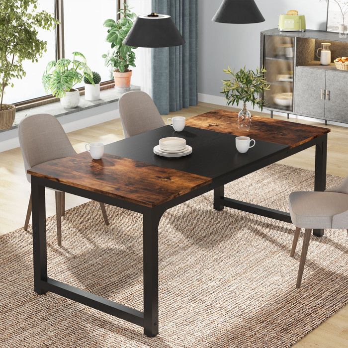 Table à MangerLittle Tree160x80x75 cmIndustriel Métal RobusteTable de Bureau Pour 6-8 PersonnesMarron Rustique et Noir