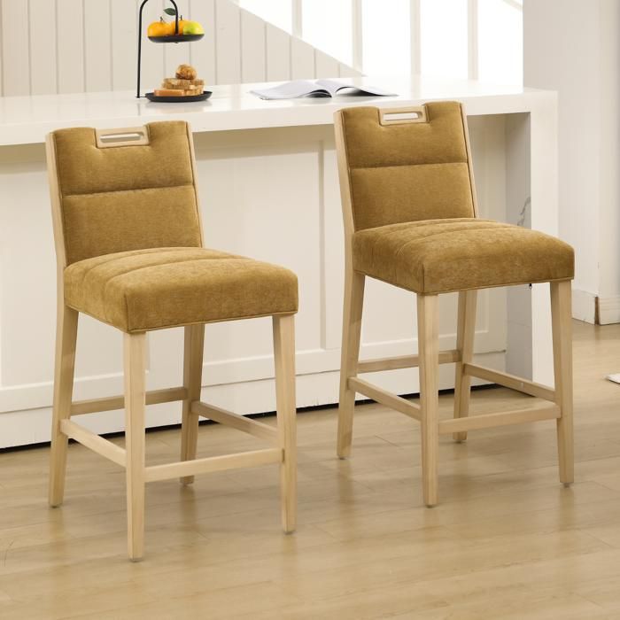 chairus Tabouret Bar Lot de 2 Tabouret de Bar en Bois Chaise Haute de Bar Tabouret de Comptoir pour Cuisine Chenille Jaune
