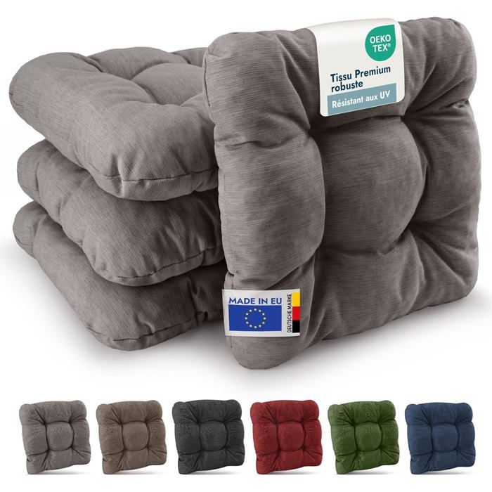 Beautissu Premium Set de 2 Galette Chaise Jardin Extérieur 40x40 cm Gris Clair – 8 cm Épaisseur – HighLux SK