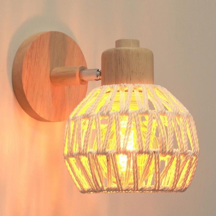 Applique Murale Intérieure - Moderne/Vintage/Rétro - Bois & rotin blanc - Articulée réglable - Culot E27 Ø20cm