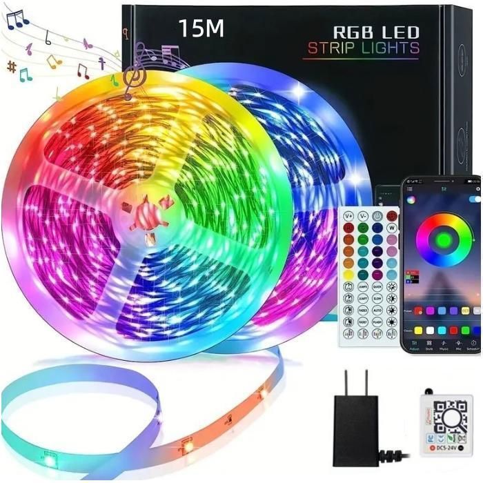 Ruban LED Bluetooth - 15m- RGB - Contrôle APP et Télécommande - Multicolore