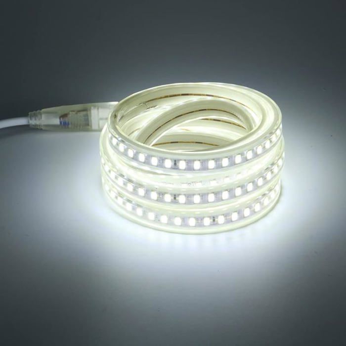 Ruban LED Etanche Exterieur 2m 6000K Blanc Froid SMD 120led/m 220V IP67 LED Bande lumineuse 2 Mètres Blanc Froid
