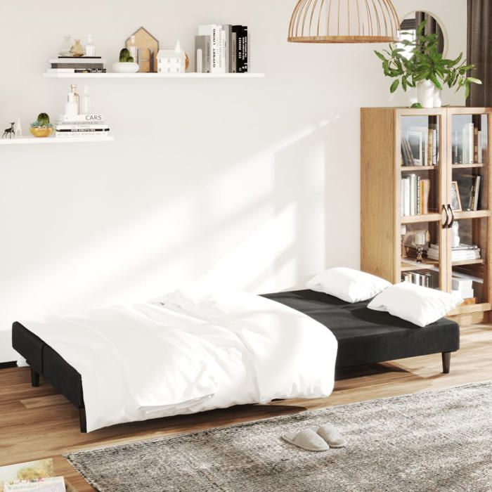 Noir SOFA Convertible - PHSH - Canapé-lit - 2 places - 2 personnes - noir velours C664