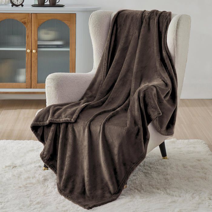 Plaid - Bedsure - Couverture en flanelle unie - Marron - 130x150cm