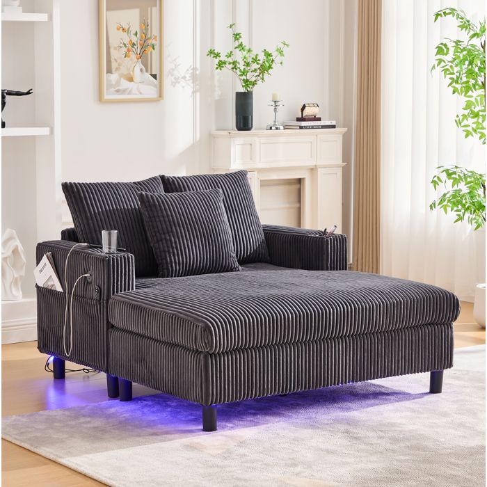 Fauteuil lounge 1 place gris foncé 142 x 128 x 85 cm avec USB LED et porte-gobelets