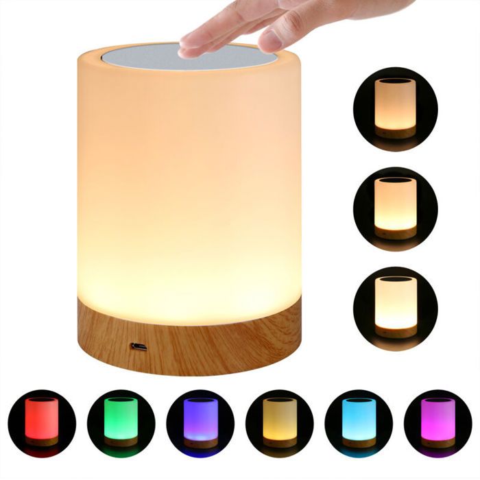 Lampe de chevet LED - Virex® - Tactile à intensité variable - 6 couleurs RVB changeantes - Veilleuse chaude pour enfants