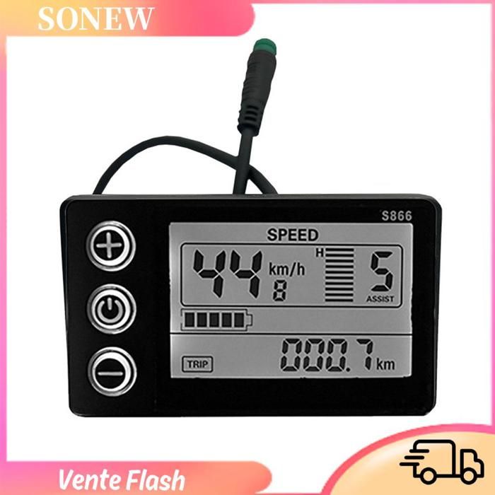 Sonew compteur daffichage LCD S866 vélo électrique écran LCD 24 V 36 V 48 V e-bike Scooter électrique sport decoration Noir