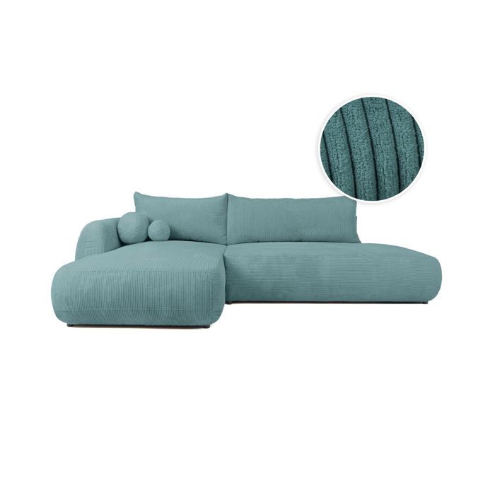 Canapé dangle convertible 5 places FABIO en velours côtelé - Bleu clair - Angle Gauche