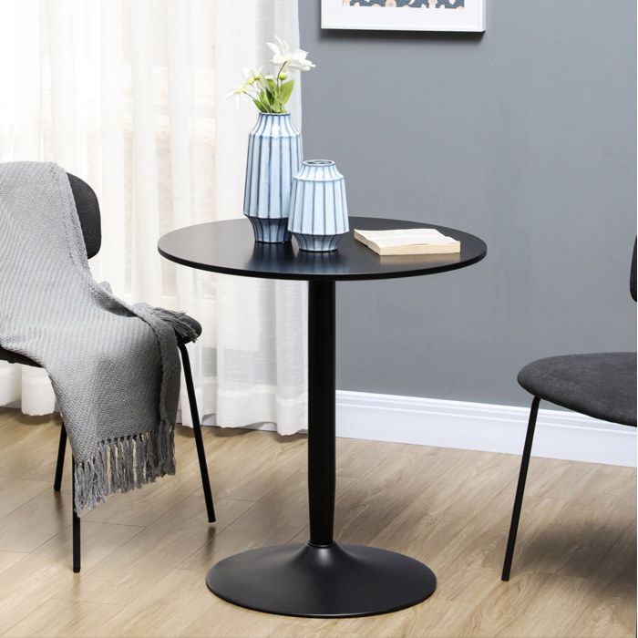 Table de cuisine ronde noire de diamètre 70 cm x H 75 cm plateau MDF laqué pied acier gain de place