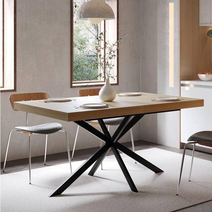 Table à manger extensible 140-180 × 80 cm finition naturelle avec rangement