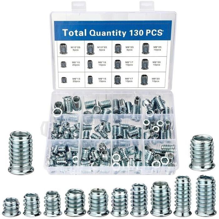 130 Pièces Insert Fileté M6/M8/M10 Insert Fileté Bois Écrous à Visser Manchons à Visser en Acier Galvanisé Insert Fileté Nuts pou 130 Pièces Insert Fileté M6/M8/M10 Insert Fileté Bois Écrous à Visser Manchons à Visser en Acier Galvanisé Insert Fileté Nuts pou