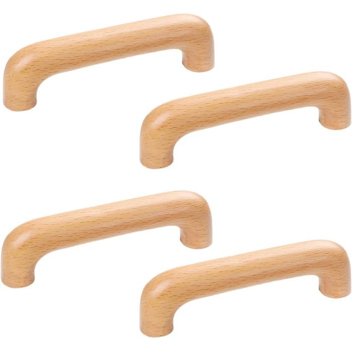 4 Pièces Poignées de Porte Cuisine Meuble Tiroir Poignée de Meuble Placards en Bois Bouton Armoire Bois Naturel de Hêtre