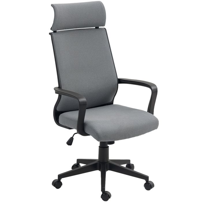 Chaise de bureau 60 5x69x109-117 cm EVRYAE - dossier haut ergonomique hauteur réglable et fonction bascule - Gris foncé