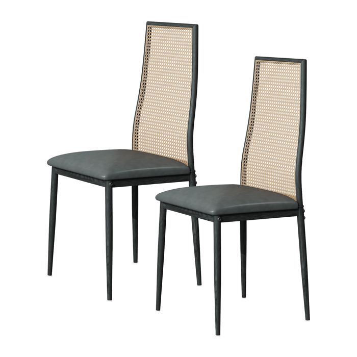 Chaise à dossier moderne en rotin avec structure fer et coussin dassise pour salle à manger salon bureau 40 55x97 5x43 cm noir Chaise à dossier moderne en rotin avec structure fer et coussin dassise pour salle à manger salon bureau 40 55x97 5x43 cm noir