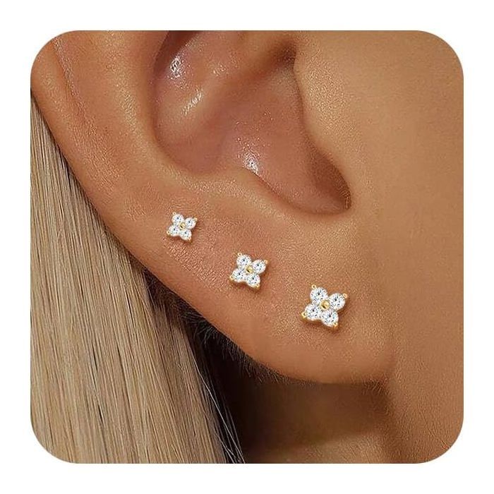 3 Paires Boucles DOreilles Femme Or Lot 14K Plaqué Or Clous DOreilles Piercing Oreille Mini Hypoallergénique Cartilage Tra[PP64]