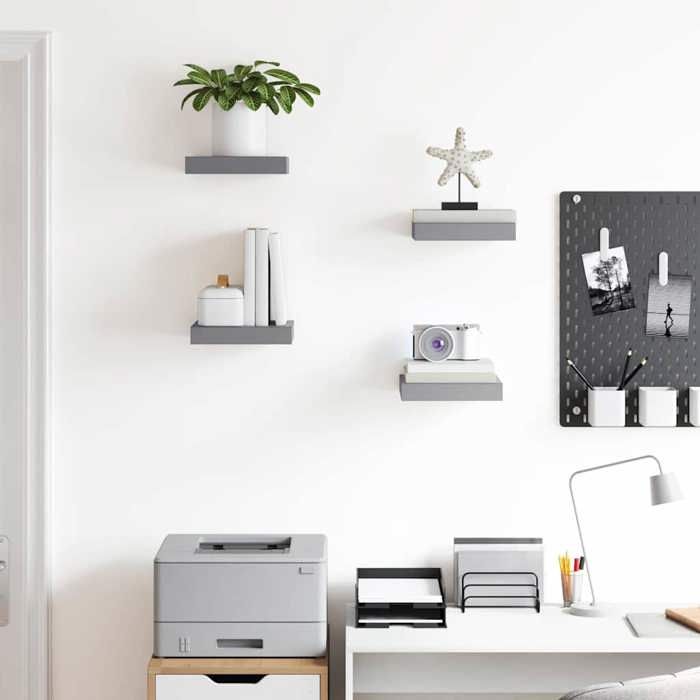 Meuble Étagère - Gris - Étagères murales flottantes - (4 pcs) - gris 23x23 5x3 8 cm MDF B340