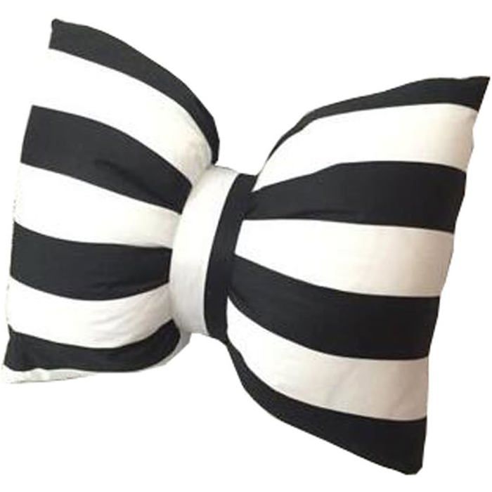 Coussin nœud décoratif en coton déhoussable lavable modèle M 37 x 45 cm rayé noir et blanc épais