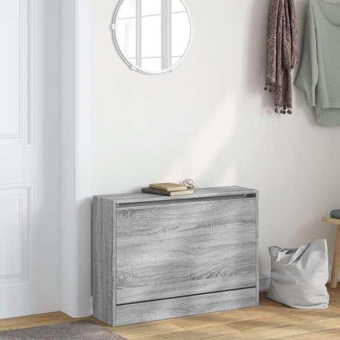 1664 Armoire à Chaussures Sonoma Gris 80 x 21 x 57 cm en bois dingénierie avec 1 tiroir et gain de place pour Entrée et Dressing