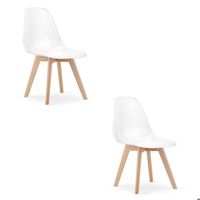 Lot de 2 chaises Kito transparentes avec pieds en bois de hêtre - Réf. VK8681847466086