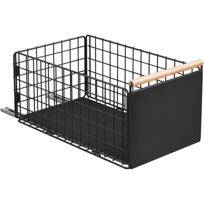 Tiroir télescopique coulissant - range-cuisine 40 x 24 x 48 7 cm - acier poignée en bois - sans perçage - charge 25 kg