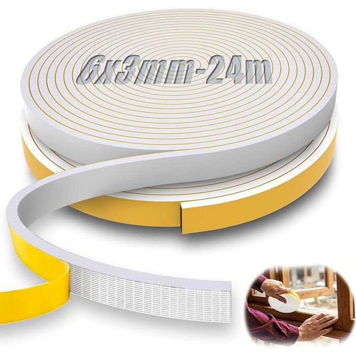 6x3 mm Joint Mousse Adhésif 24 m EPDM Compribande Fenetre Bande Mousse Autocolnte Bnc Joint Calfeutrage 6x3mmx JOINT DETANCHEITE