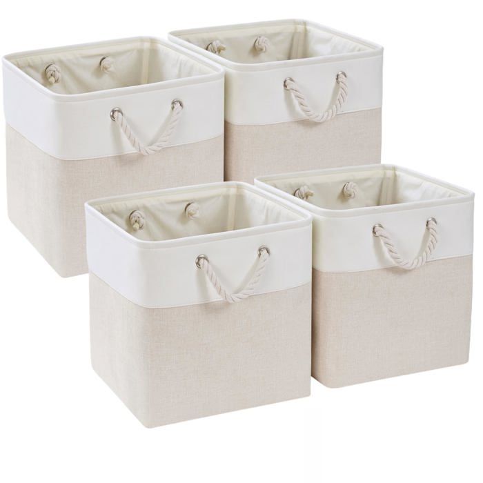 Cube de Rangement Tissu 30x30x30cm Paniers de Rangement Pour Vêtements/étagère(Beige Clair/Blanc 4 Beige Clair/Bl PANIER DECORATIF