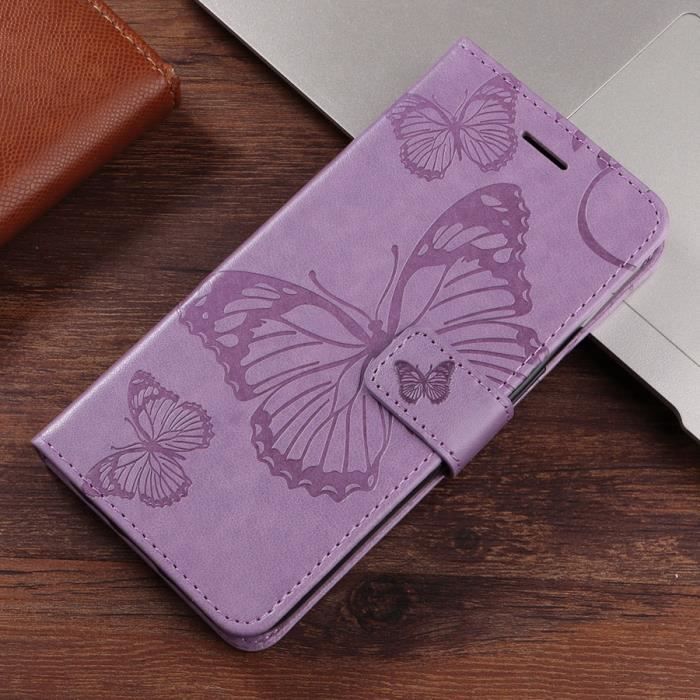 Violet-Grand Étui En Cuir À Motif Papillon Pour Xiaomi, Étui